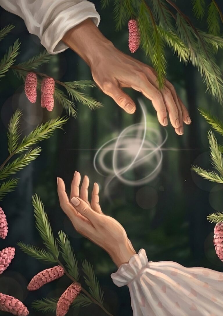 Autorska ilustracja z talii Karty Przekazy Drzew — karta 20 z 32